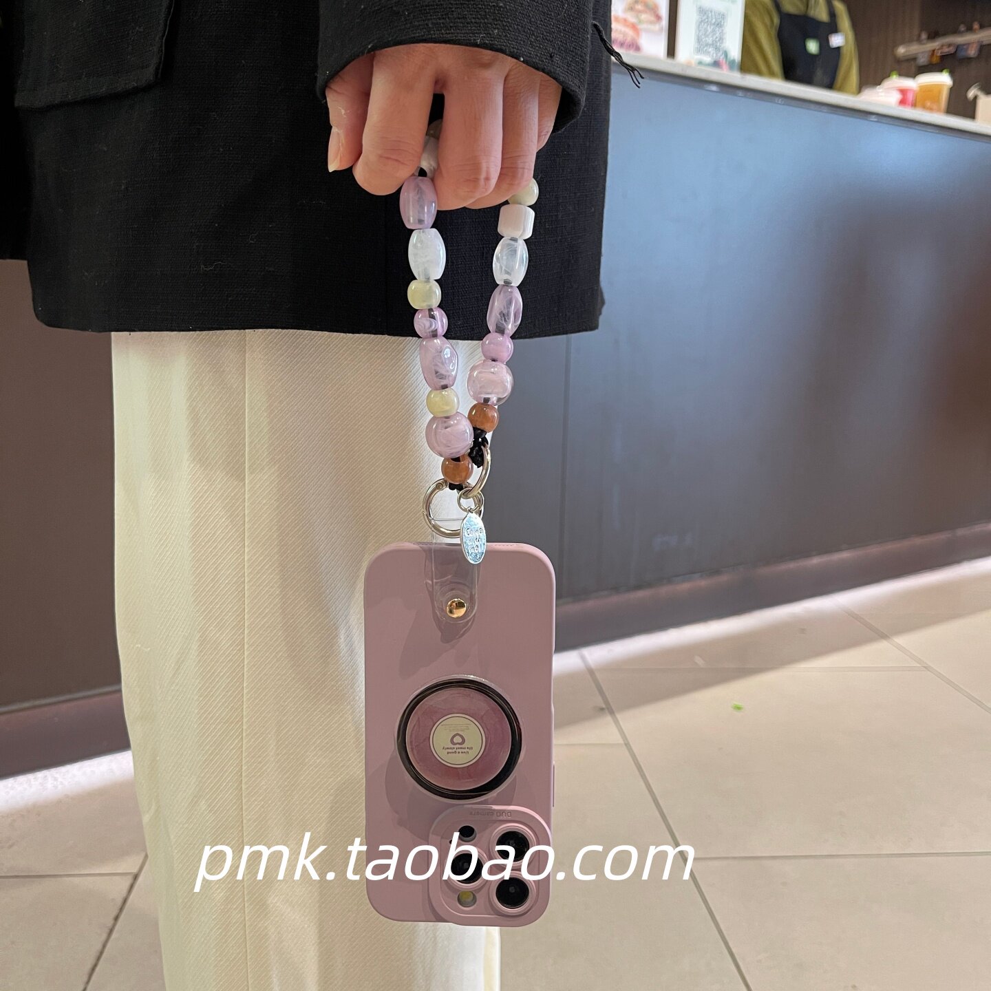 高级感灰紫CD音乐支架支架手绳适用iPhone17promax手机壳16pro苹果15串珠链条14pro防摔13保护套软壳手提女