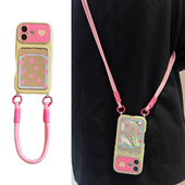 哈哈镜面大视窗波点爱心短手提绳15适用17pro苹果17ProMax手机壳iPhone14全包17新16Promax保护套13斜挎绳软