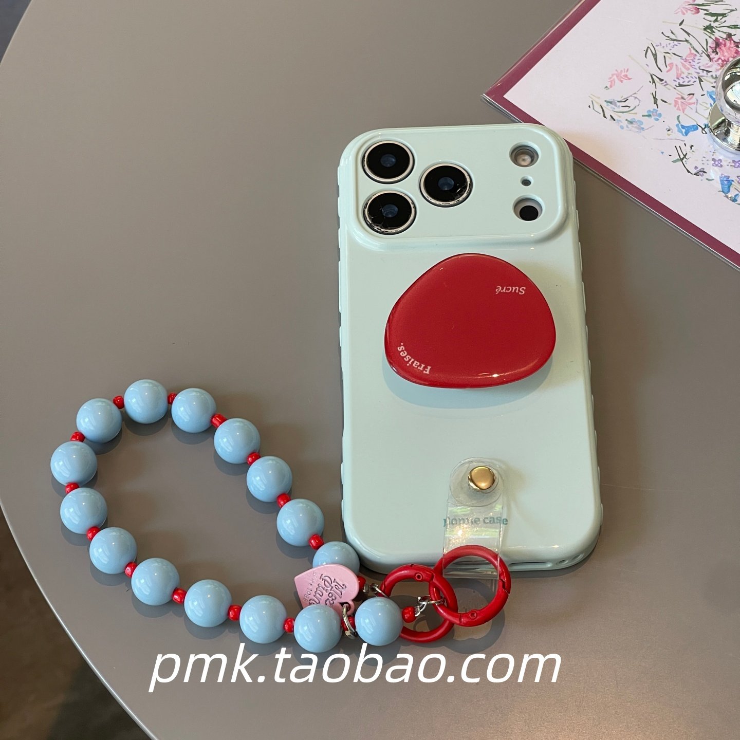 ins秋冬撞色蓝红多巴胺红支架适用苹果17promax手机壳iphone15pro新款16女14防摔13便捷串珠手链12手机套小众