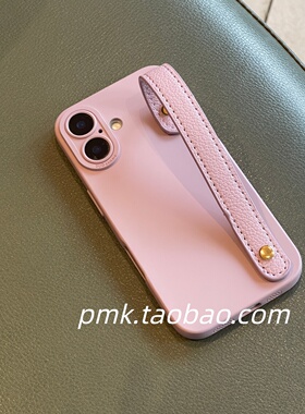 ins浅灰紫色皮质腕带适用苹果16promax手机壳iphone17便捷手提手拎12新款13pro防摔14小众高级感15p女保护套