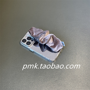 ins小众秋冬灯芯绒棕腕带适用iPhone16/15promax镜面手机壳苹果18补妆镜保护套17pro情侣11新品14设计款x手提