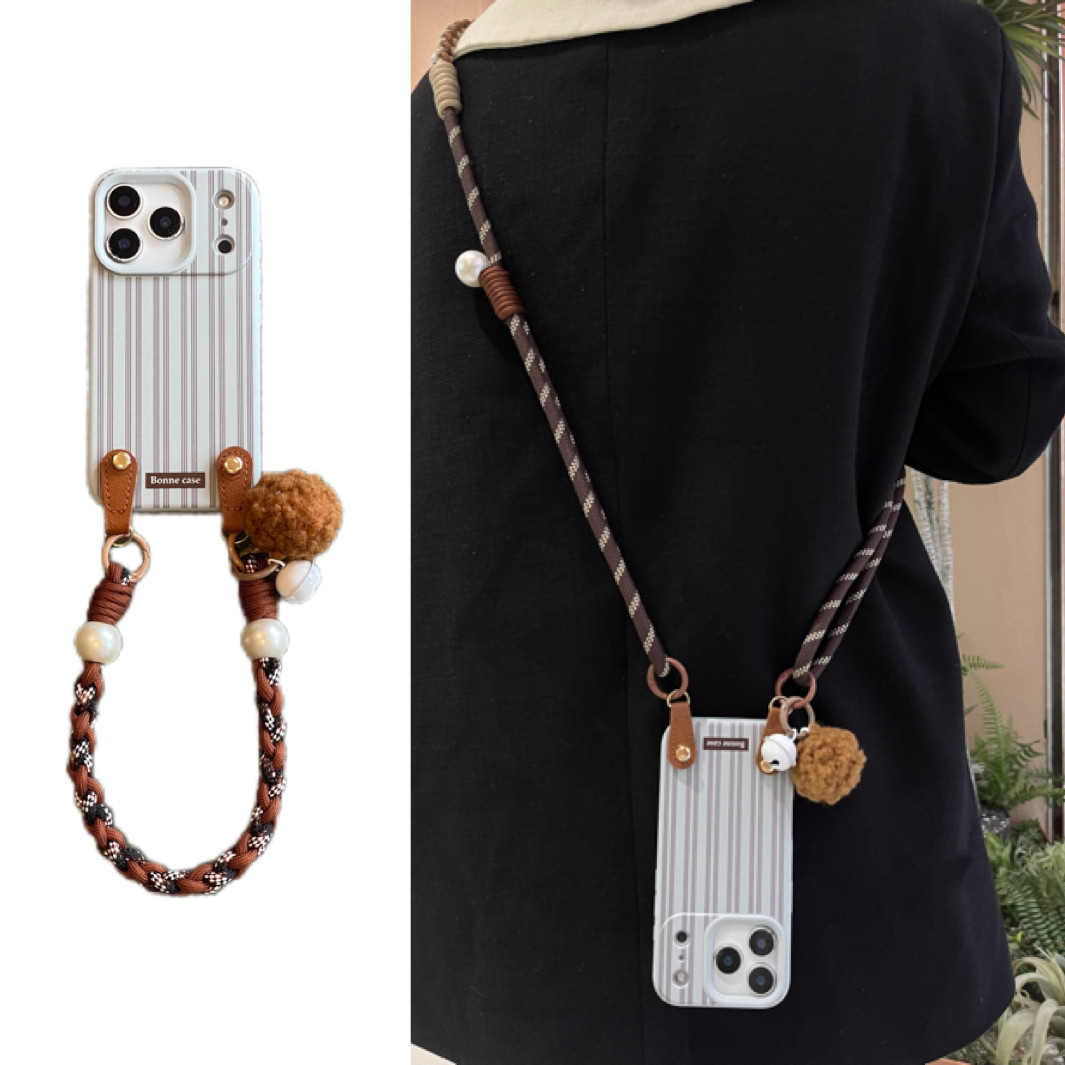 ins文艺气质条纹手腕带铃铛挂件适用iPhone17promax苹果16手机壳14小众12少女15Pro简约13Promax软珍珠斜挎绳,3C数码配件,手机保护套/壳,淘宝优惠券,粉丝福利购,淘宝优惠卷