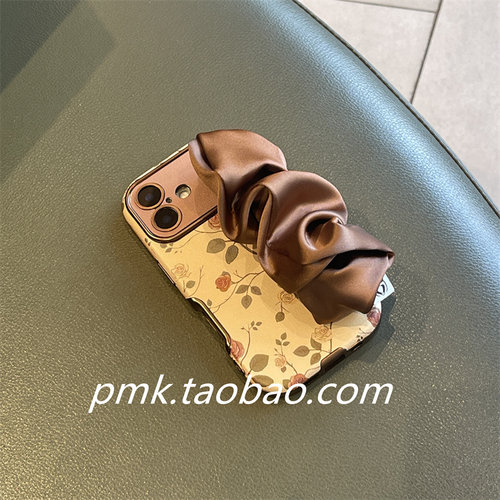 小众ins玫瑰花适用iPhone16promax丝巾弹力腕带苹果15手机壳13Promax新款17褶皱手拎14皮质15Pro少女款12p