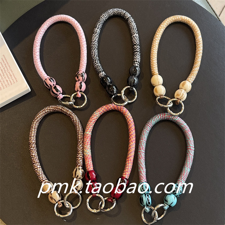 复古民族风手机挂绳手工编织圆珠手绳腕带结实挂链包包钥匙扣贴片