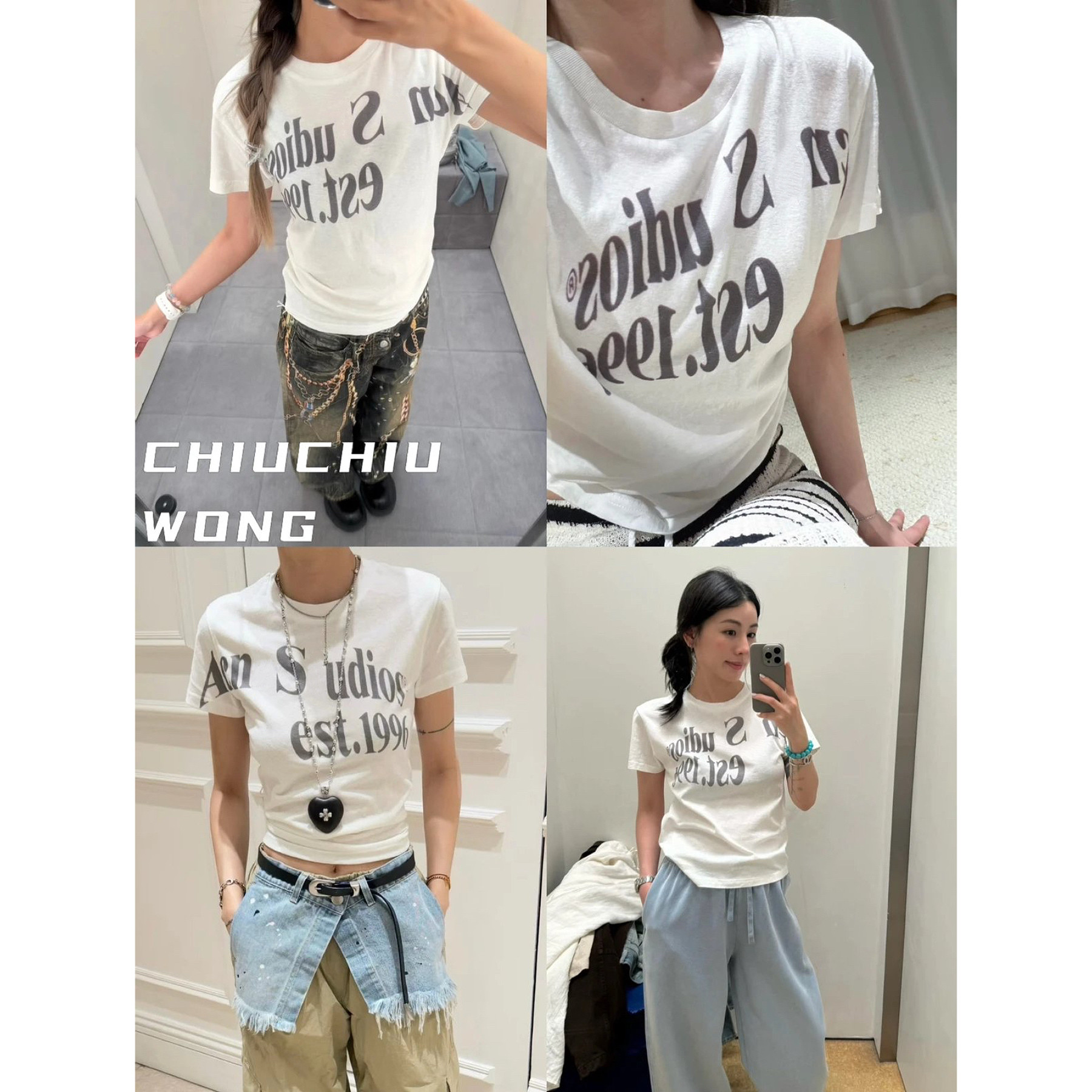 CHIUCHIUWONG 1996新款 26SS水洗做旧字母涂鸦印花圆领修身T恤女