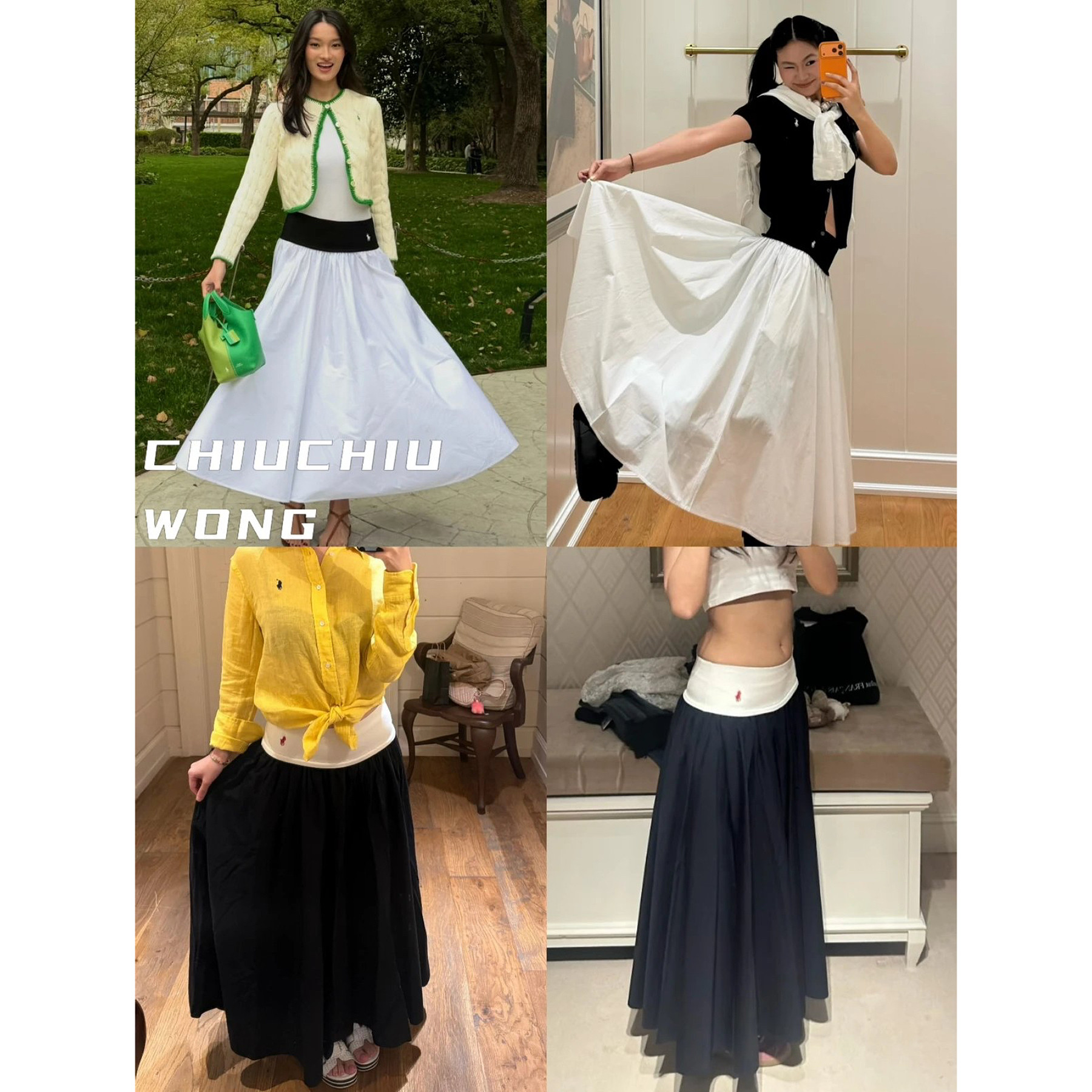 CHIUCHIUWONG 小马刺绣~质感老钱伞裙 松紧腰百褶半身长裙女