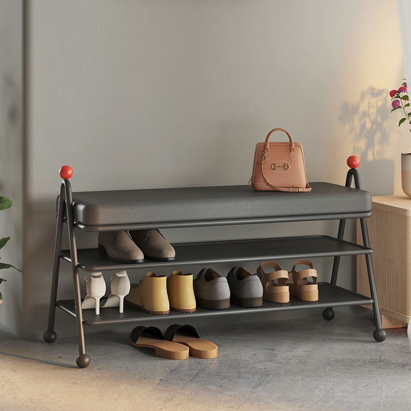 家用门口换鞋凳进门铁艺鞋凳坐凳一体入户可坐软包玄关凳鞋柜鞋架