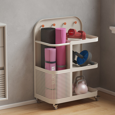 健身运动器材移动置物收纳架家用瑜伽垫泡沫轴哑铃器械筐羽毛球拍