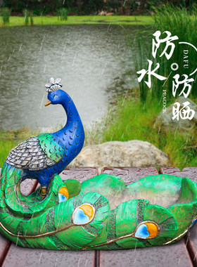 户外花园仿真动物孔雀树脂托盘摆件办公桌茶几果盘庭院阳台装饰品
