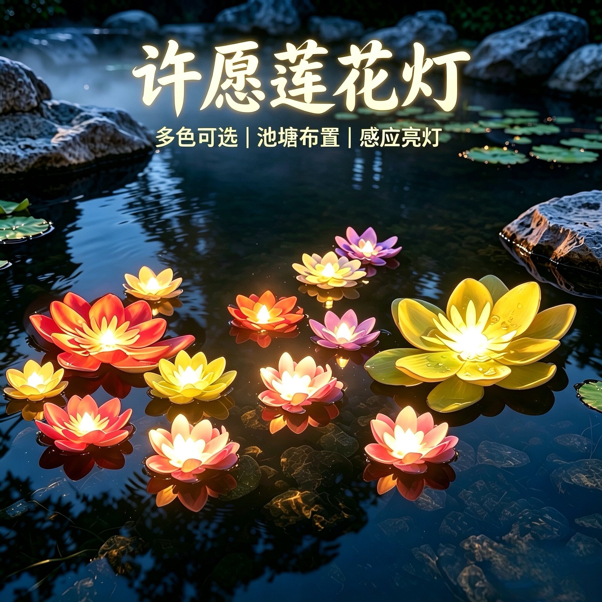仿真荷花感应灯庭院水池摆件图片
