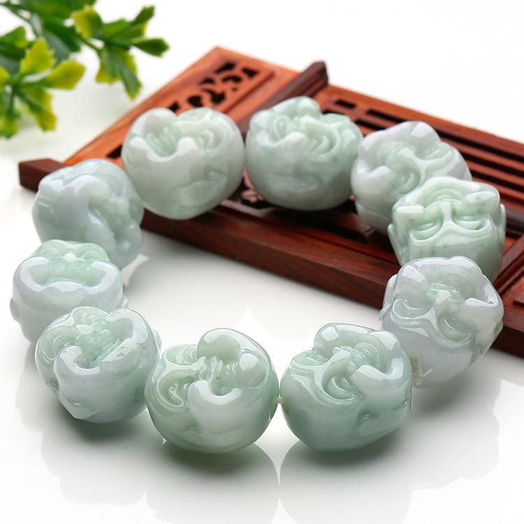 天然A货翡翠佛头手链缅甸玉石精雕手串佛头念珠玉手链