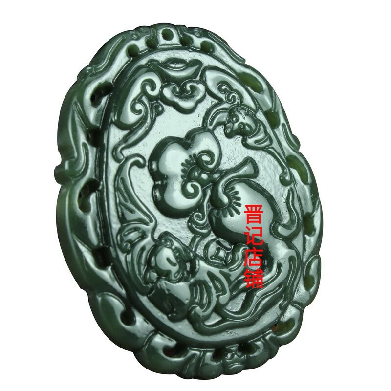 和田玉色人生如意挂件 青玉福寿如意吊坠