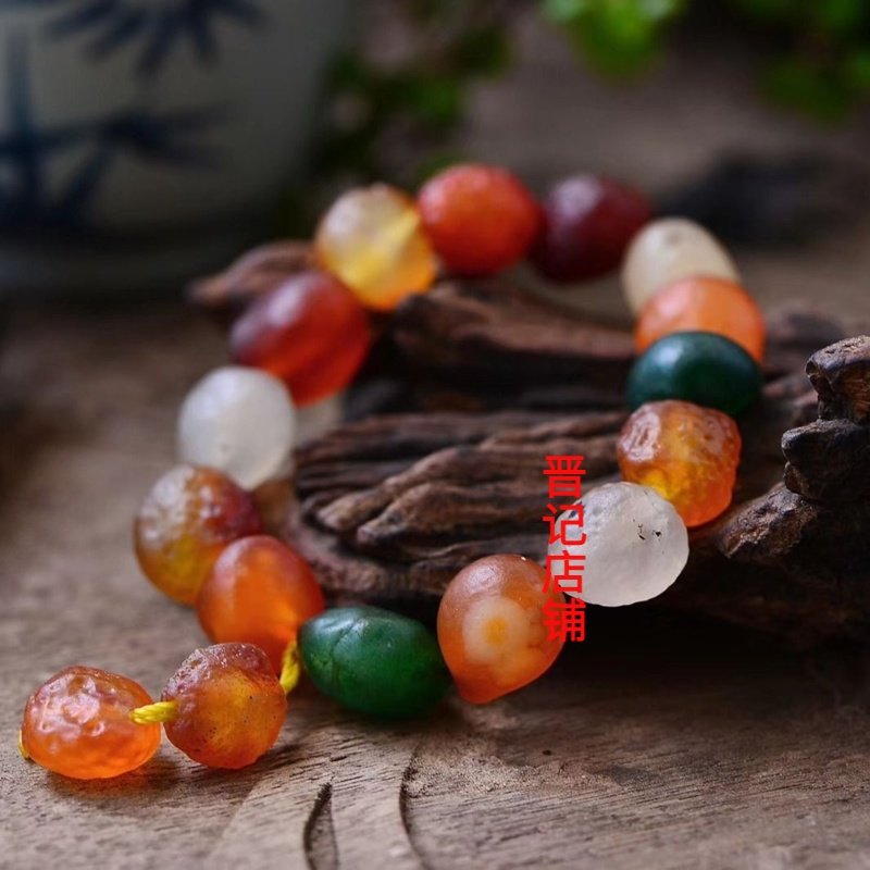 阿拉善玛瑙原石手链戈壁玛瑙手串糖心多彩随形男女礼物