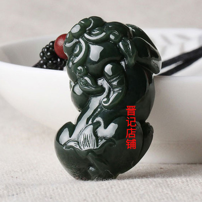 和田玉色墨玉貔貅吊坠男女款玉石皮休玉坠项链护身吊坠