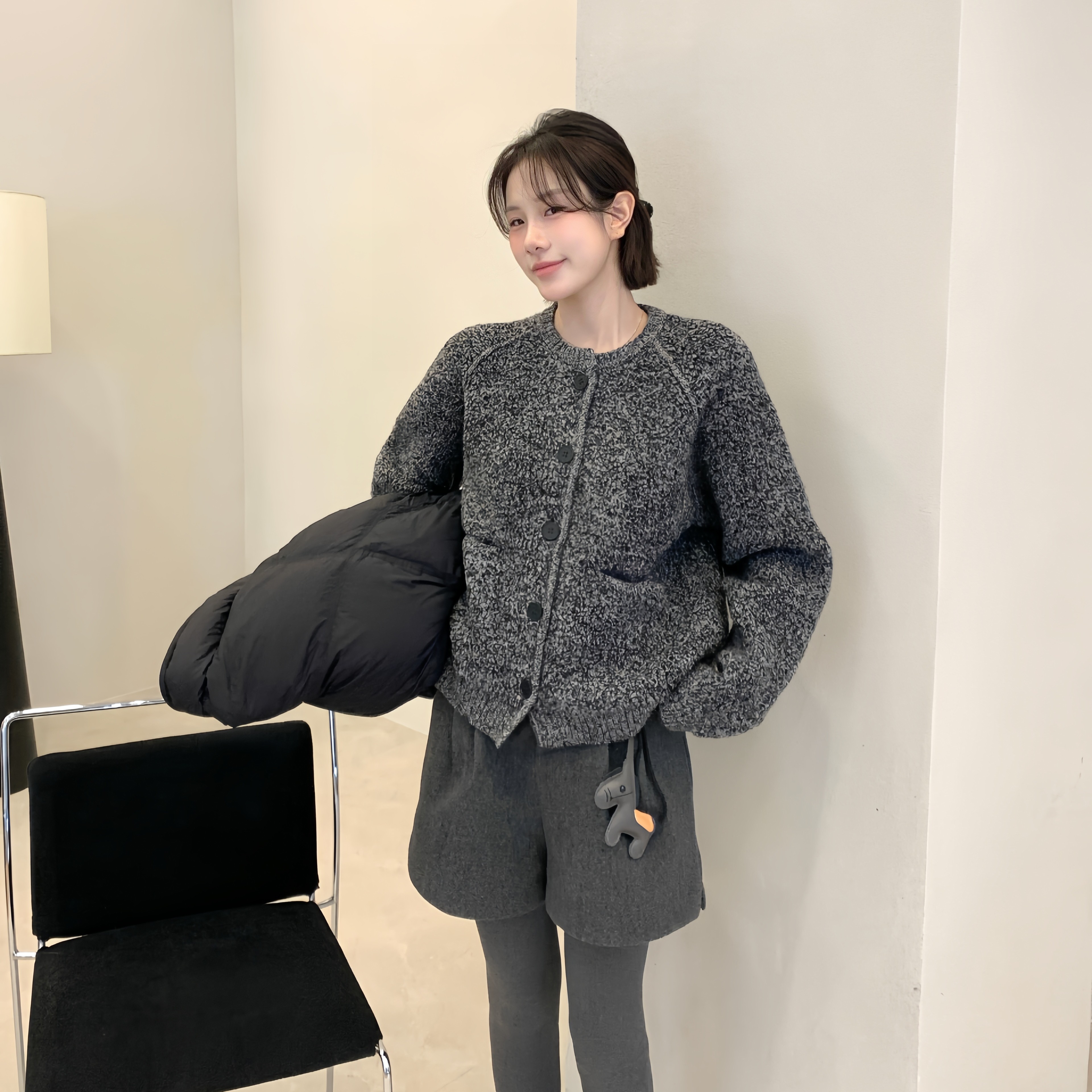 圆领慵懒羊毛针织开衫