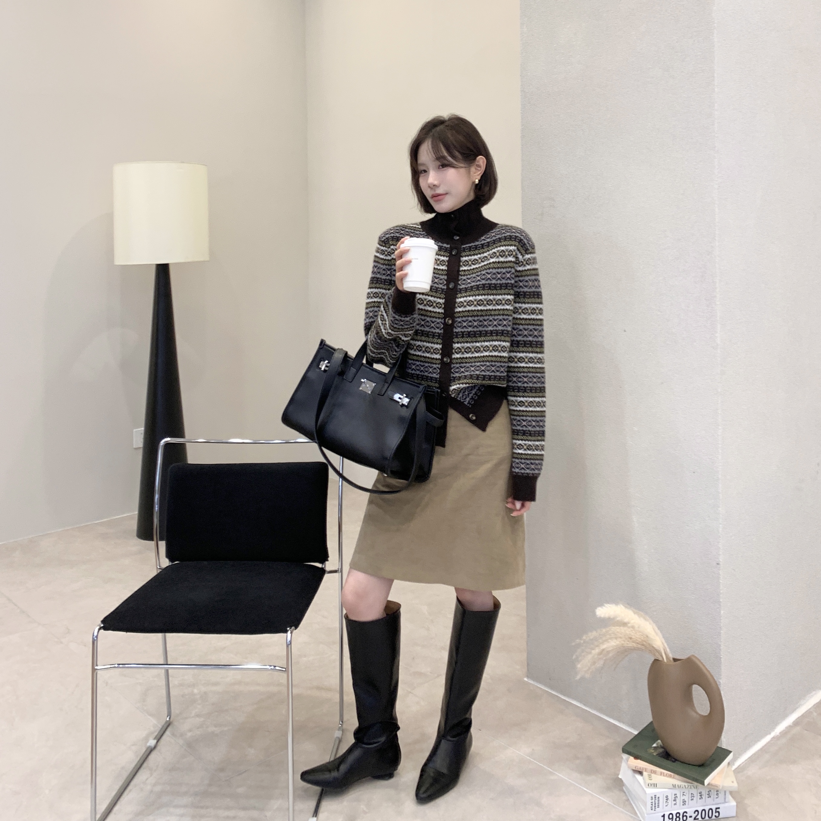 费尔岛立领马甲毛衣外搭针织开衫