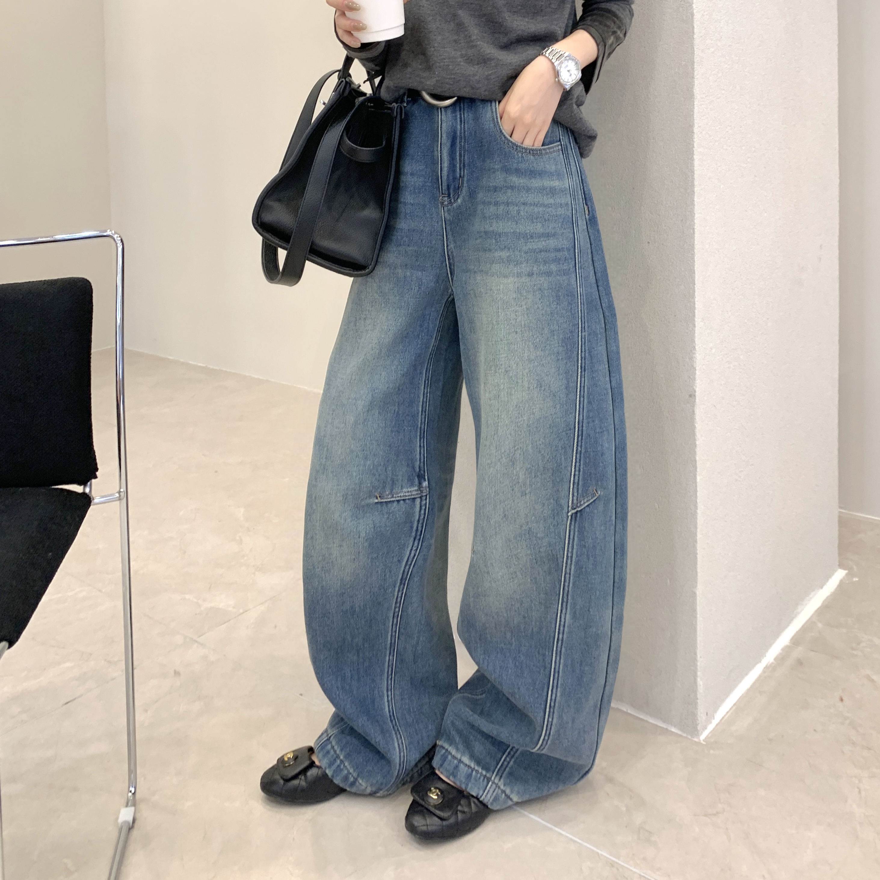 阔腿宽松显瘦直筒牛仔裤