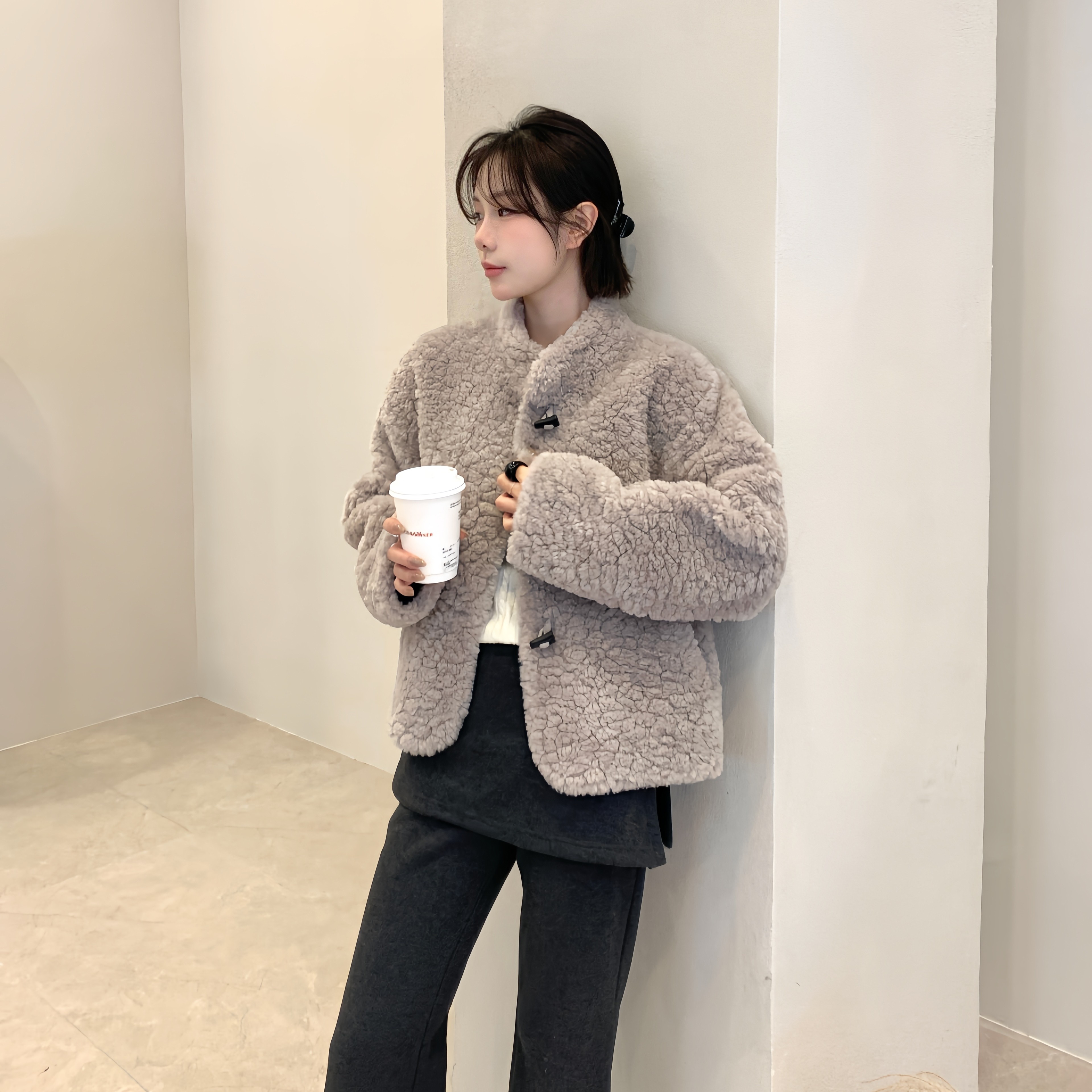 羊羔毛皮毛一体外套女