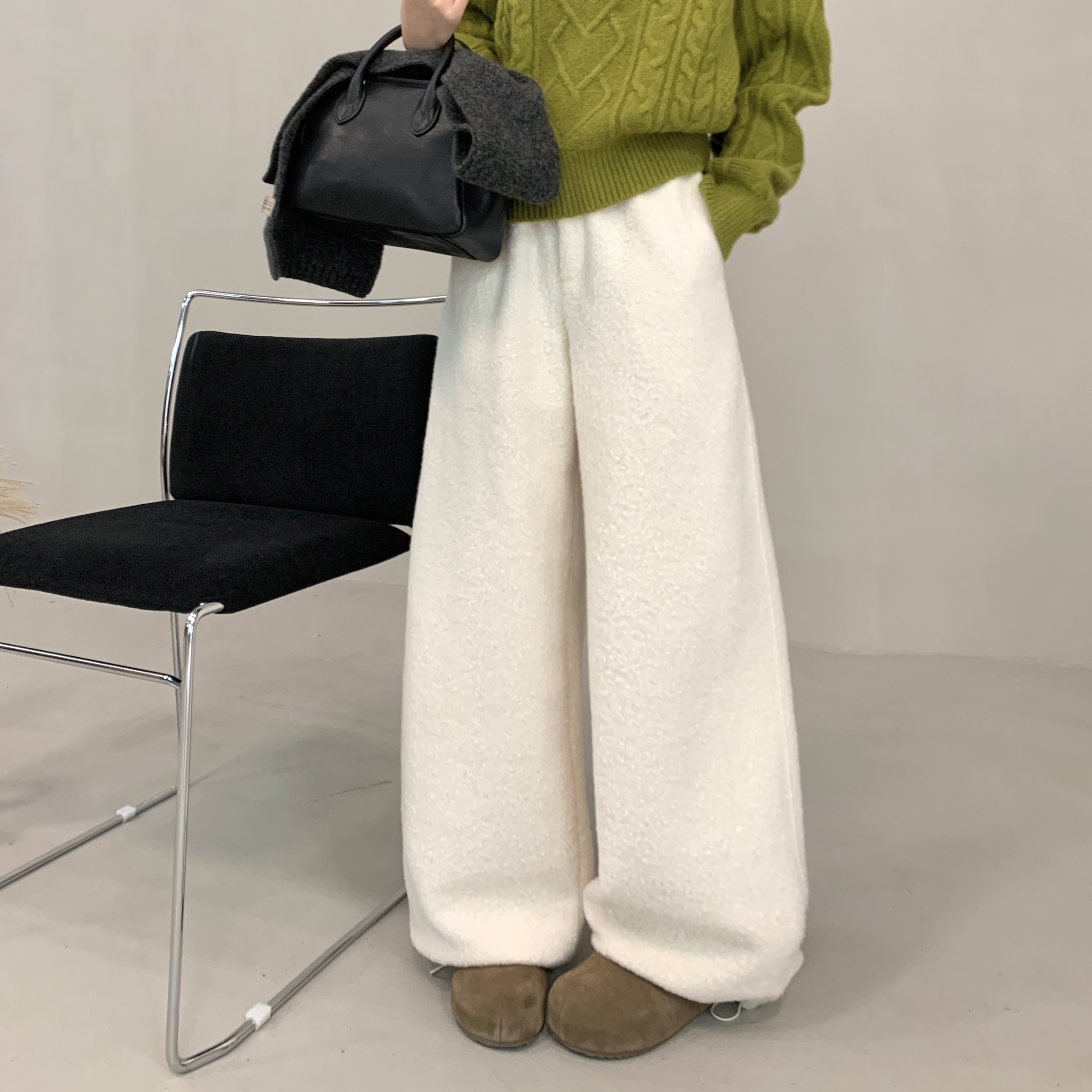 2025秋冬加厚阔腿裤高腰休闲长裤