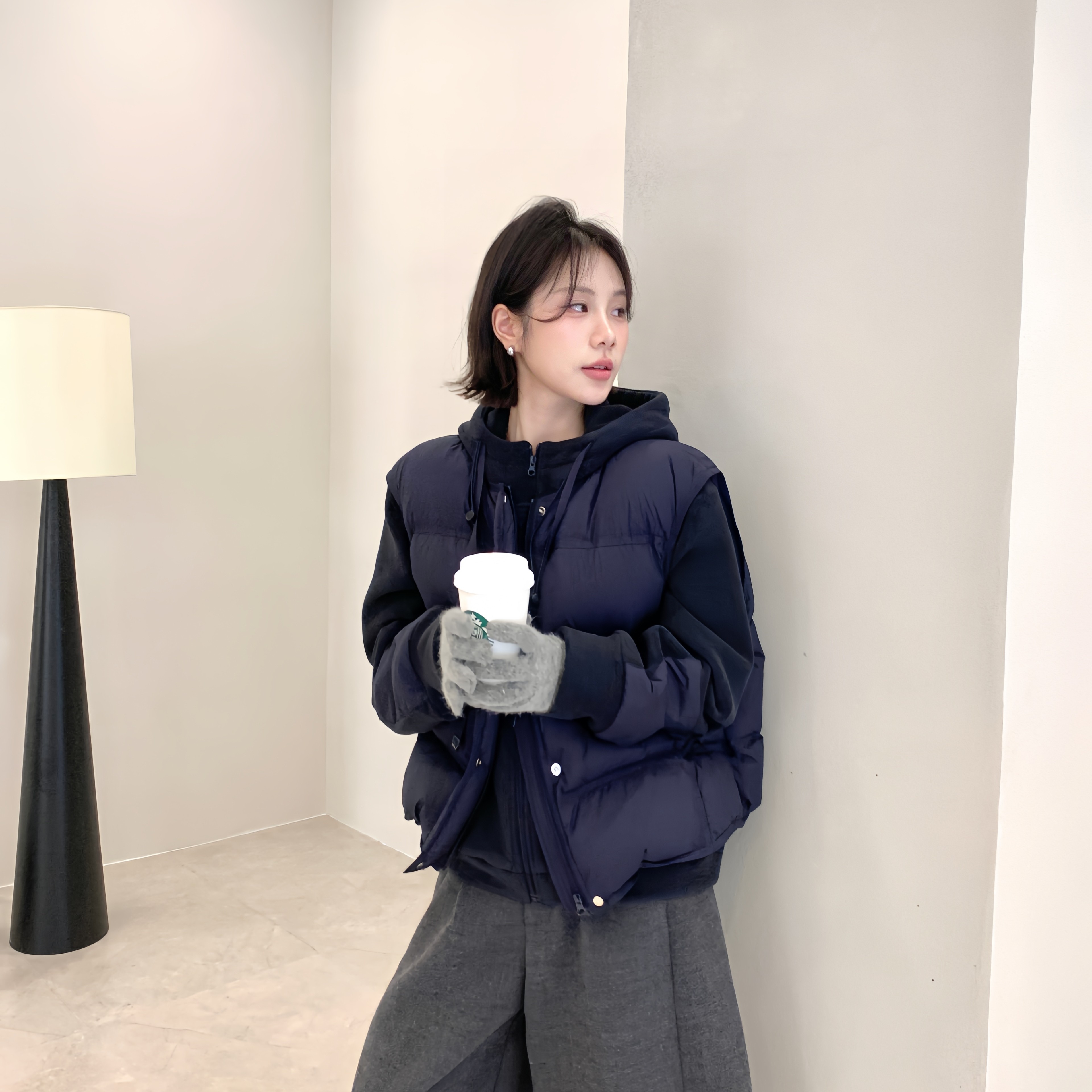 摇粒绒卫衣羽绒服两件套女