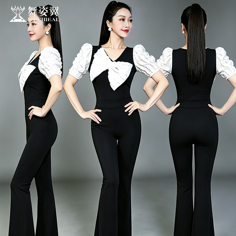 舞姿翼修身形体服女装舞蹈服表演服套装泡泡袖练功服日常训练