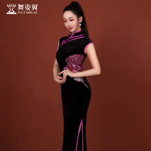 舞姿翼2024新款复古气质形体T台中考走秀国风中式无袖旗袍连衣裙