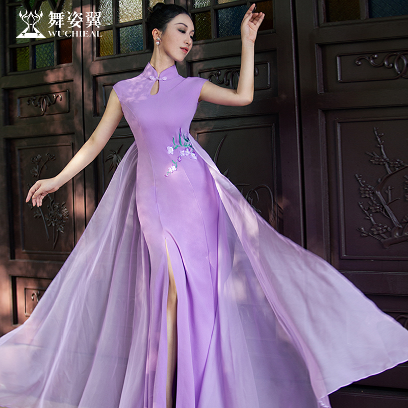 舞姿翼古典走秀無袖飄紗旗袍形體