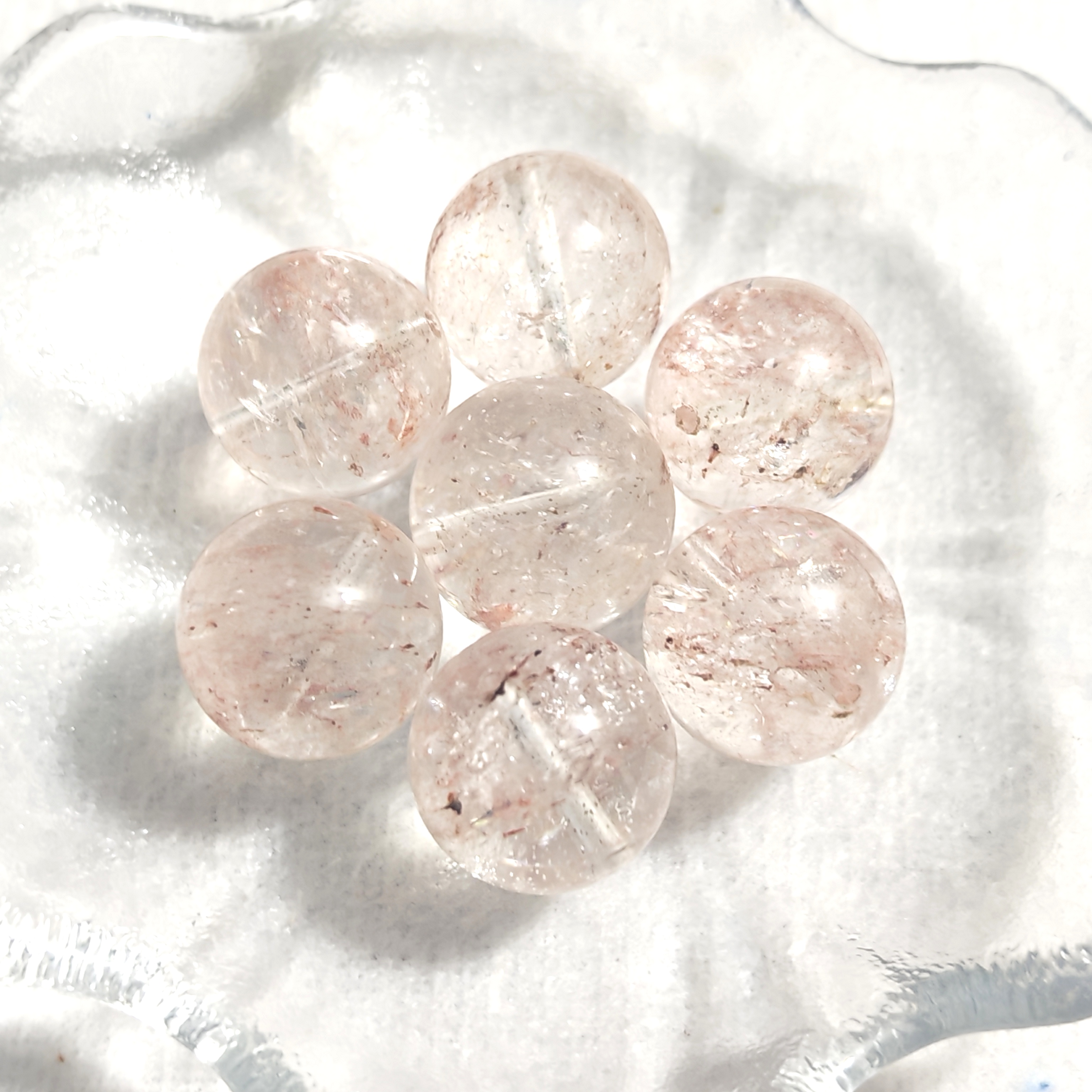 天然玫瑰庄园粉胶花飘花星光闪闪冰透粉阿塞16mm圆珠单珠配件