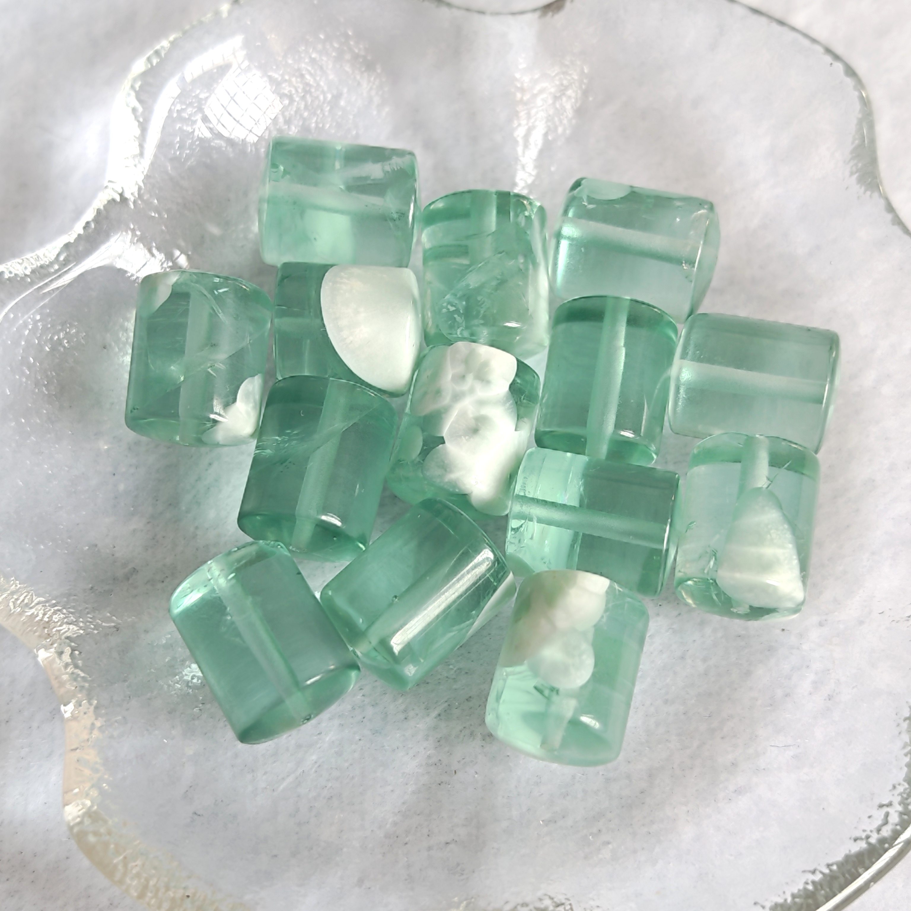 天使石冰透绿海纹桶珠单珠散珠手工项链手链DIY配件