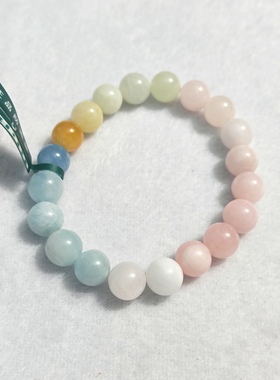天然马卡龙糖果彩摩根石9.5mm手链 圆珠手链