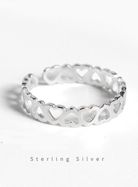 纯银心心相连开口指环尾戒