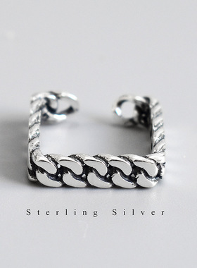 链条开口朋克风方形戒指