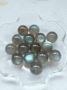 天然收藏级冰透小灯泡灰月光拉长石14mm圆珠单珠DIY项链手链配件