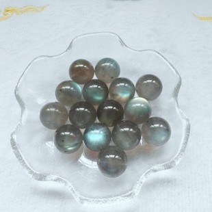 天然收藏级冰透小灯泡灰月光拉长石14mm圆珠单珠DIY项链手链配件