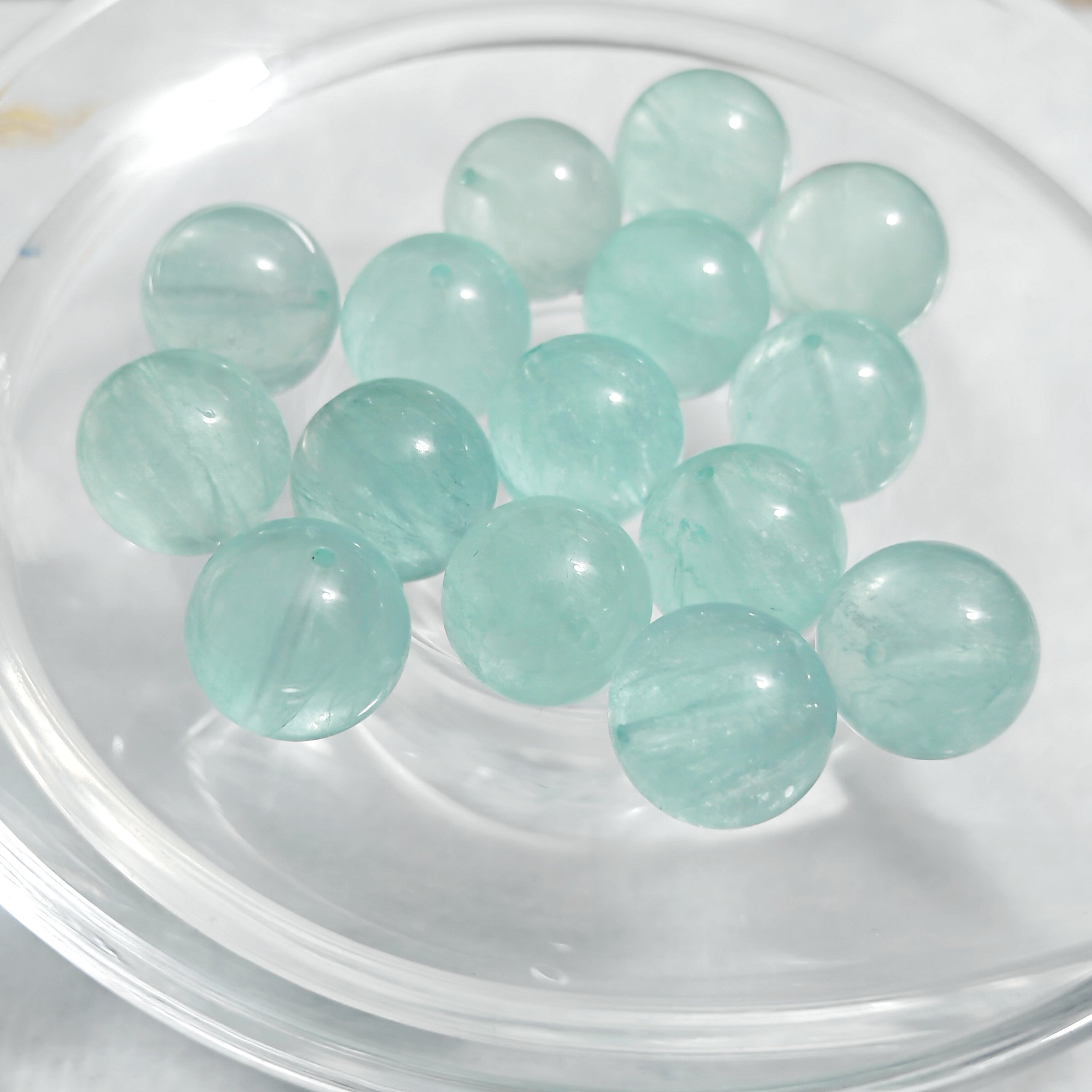 禧芙蓉XFORO拉丝薄荷曼波绿萤石圆珠14mm-17mm单珠手工DIY配件