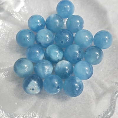 天然蓝天白云海蓝宝9mm-10mm圆珠手链项链手工DIY单珠配件