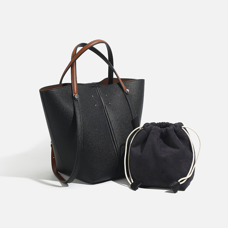 新款真皮托特包手提单肩包通勤腋下包时尚牛皮水桶包休闲子母包