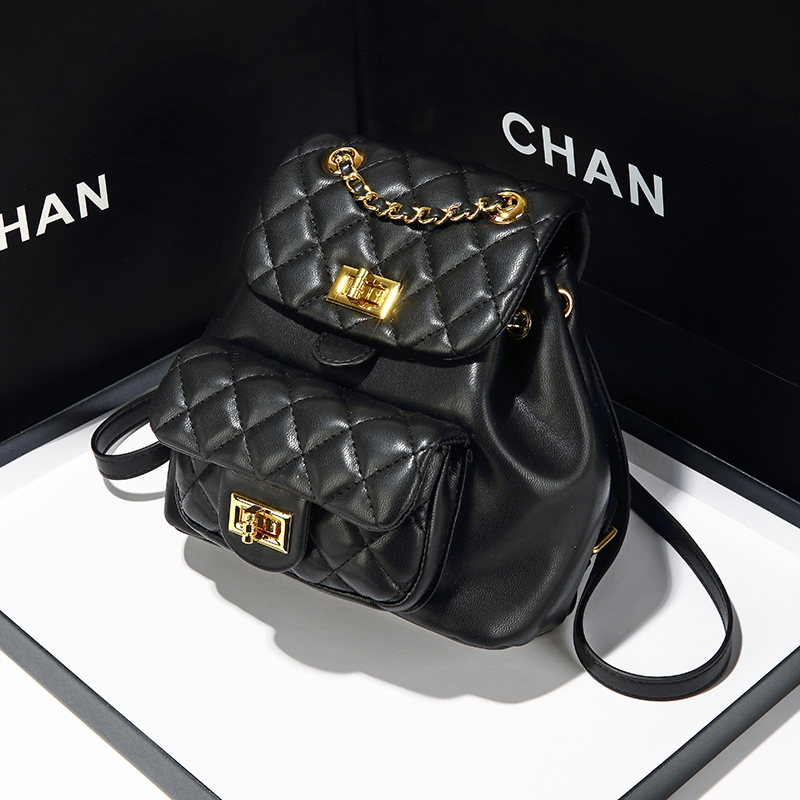 小香风菱格链条双肩包旅游真皮小背包女包2025新款时尚百搭手提包