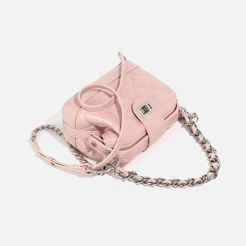 真皮小香风菱格链条包小包夹子包