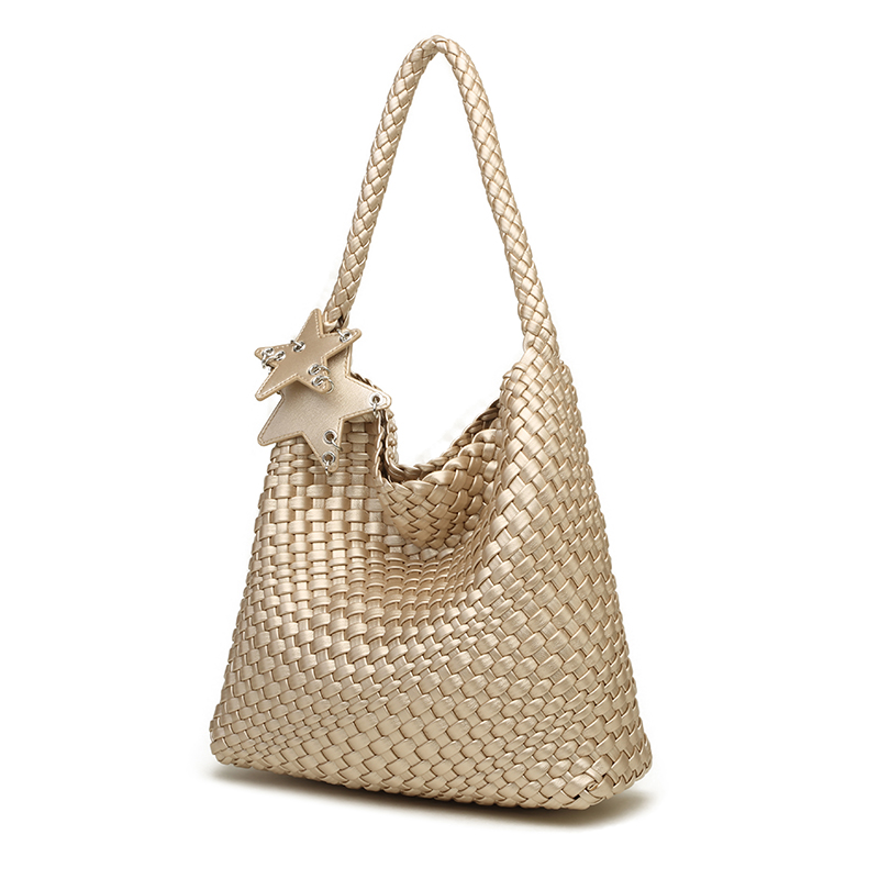 真皮大容量托特包手工编织单肩包