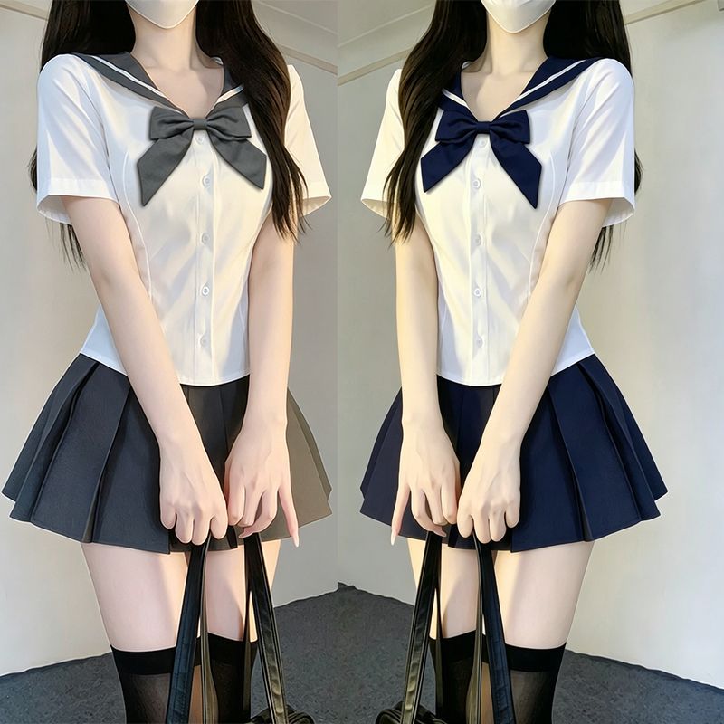 新款性感修身短袖沐足技师职业制服工衣学院风JK时尚套装水手服女