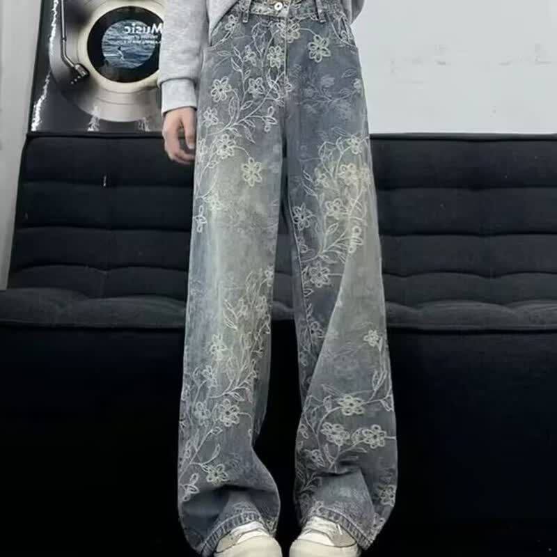 高级感提花裤子男士休闲裤春秋季2026新款潮牌痞帅男裤直筒弯刀裤