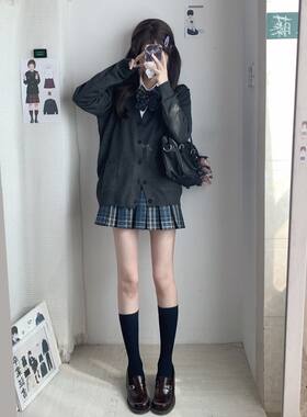 jk毛衣学院风外搭宽松纯色开衫春季薄款长袖外套jk制服格裙女