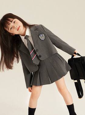 女童套装2026儿童新款jk学院制服西装外套三件套洋气百褶裙开学