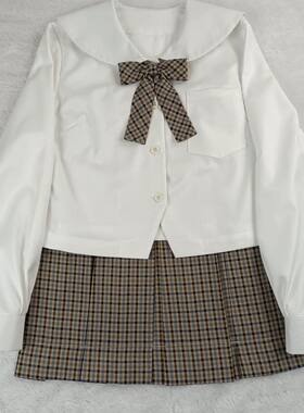 校供感八箱褶 小茶棕同格tr成品布日系正统JK制服棕蓝千鸟半身裙