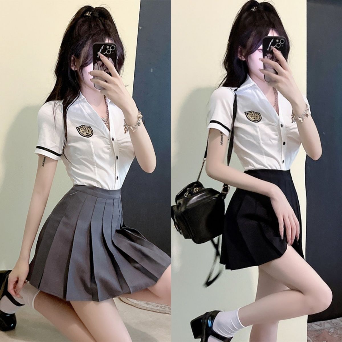 V领修身收腰显瘦白色衬衫女短袖OL职业制服JK套装足浴KTV工作服夏
