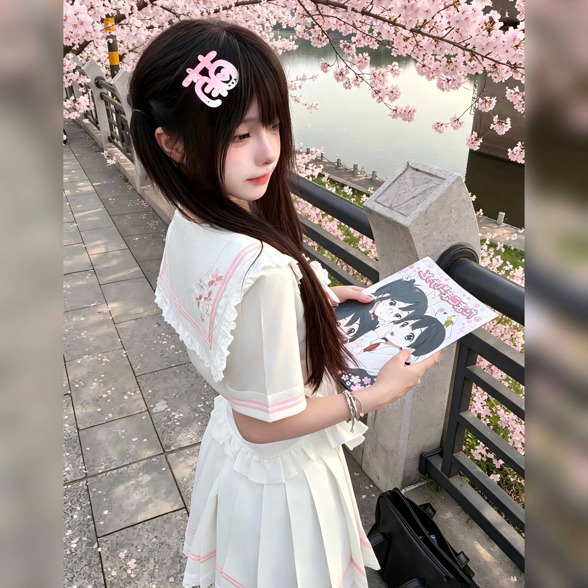甜奈酱正版原创学院风jk制服水手服女春日樱花水手服收腰显瘦套装