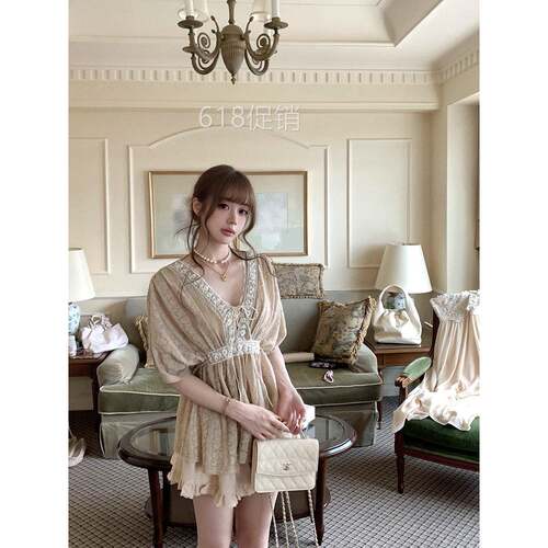 Fabulous Me 少女的裙摆 中古调蕾丝拼接亚麻裙裤半身裙裤短裙