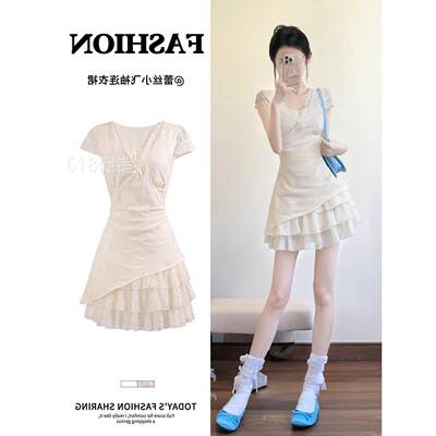 白色连衣裙女2026新款夏日绝美短款初恋系特别漂亮掐腰小裙子夏季