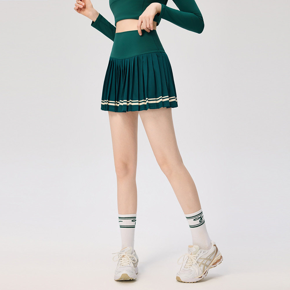 女士瑜伽服女秋冬高领拉链长袖运动高尔夫网球裙带口袋短裙显套装